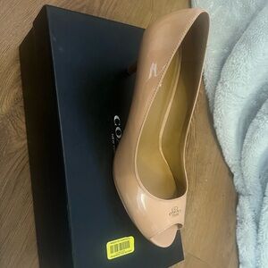 COACH Nude Patent Leather Peep-Toe Pumps